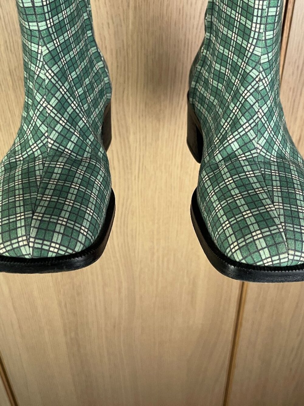 Suzanne Rae Green Plaid Thigh-High Boots, Size 39 - Made in Italy, Side Zip - Picture 8 of 14